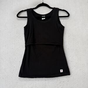 Polarn O. Pyret Tank Top Womens XS Black Cotton Nursing Maternity Stretch Jersey